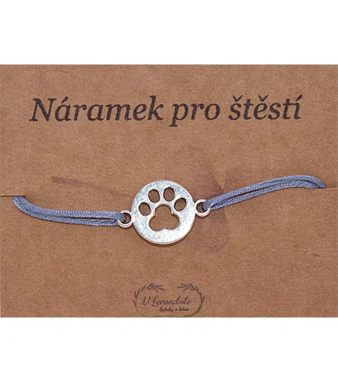 Šňůrkový náramek - Psí tlapka stříbrná