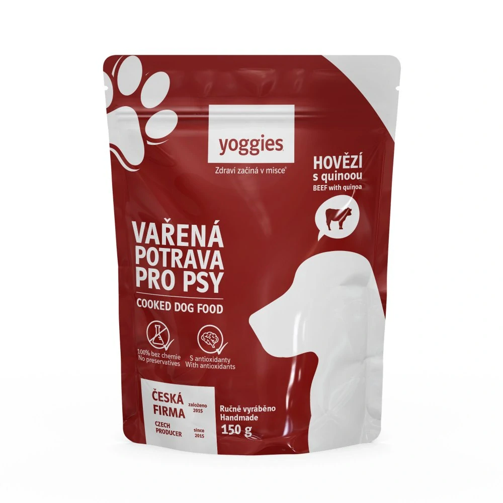 150g Yoggies Vařená potrava pro psy – hovězí maso s quinoou