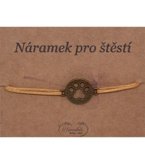 Šňůrkový náramek - Psí tlapka bronzová 