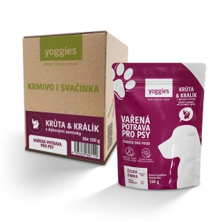 10x150g Yoggies Vařená potrava pro psy – krůtí a králičí maso s dýňovými semínky (krabice)